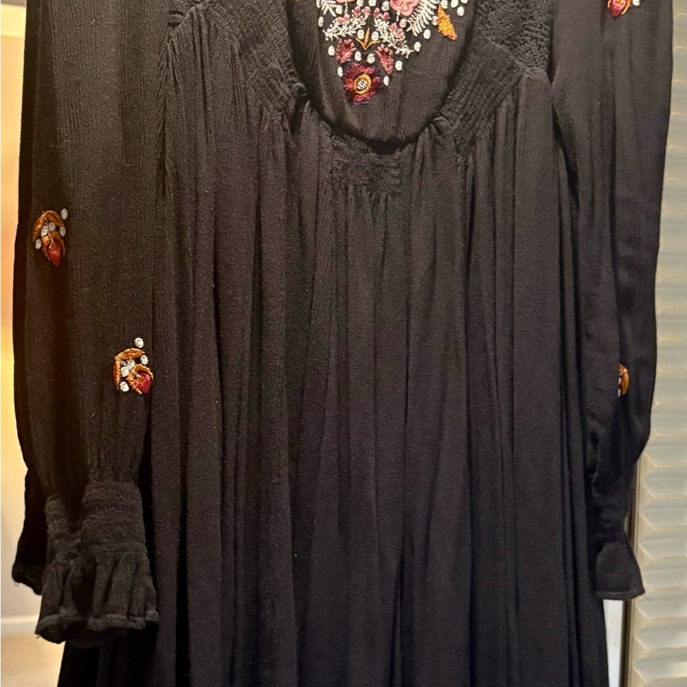 Free People Black Dress with Colorful Embroidery